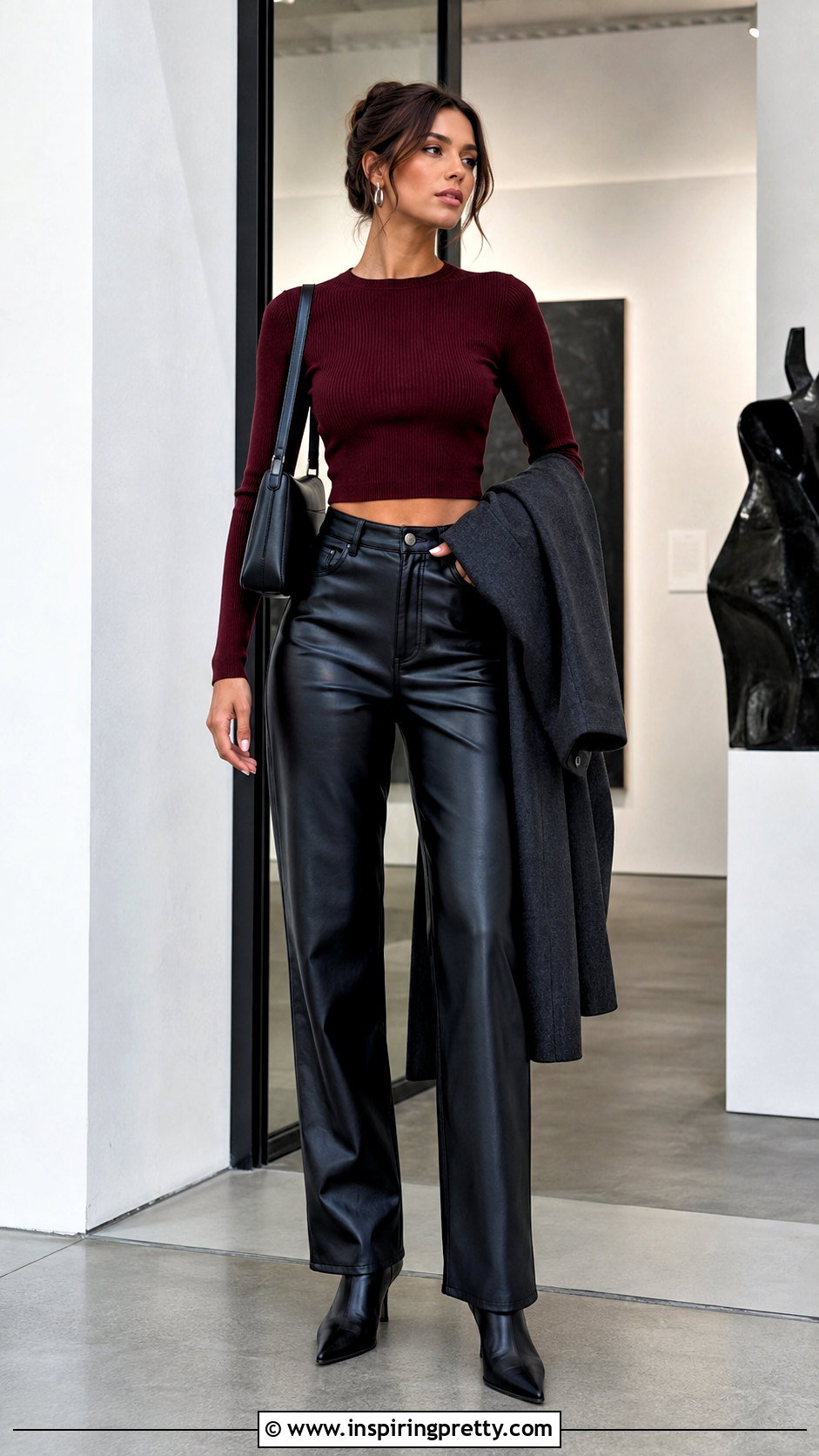 Long Sleeve Crop Top With Leather Pants - 20 long sleeve crop tops outfits