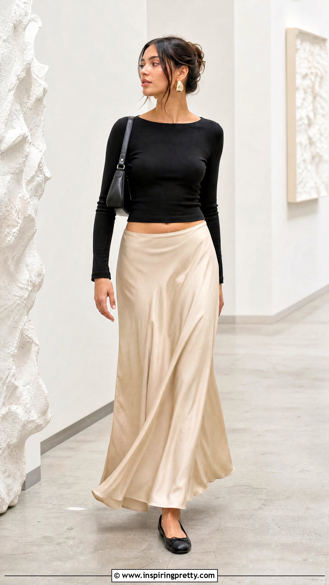 Long Sleeve Crop Top With Maxi Skirt - 50 aesthetic crop top outfit ideas