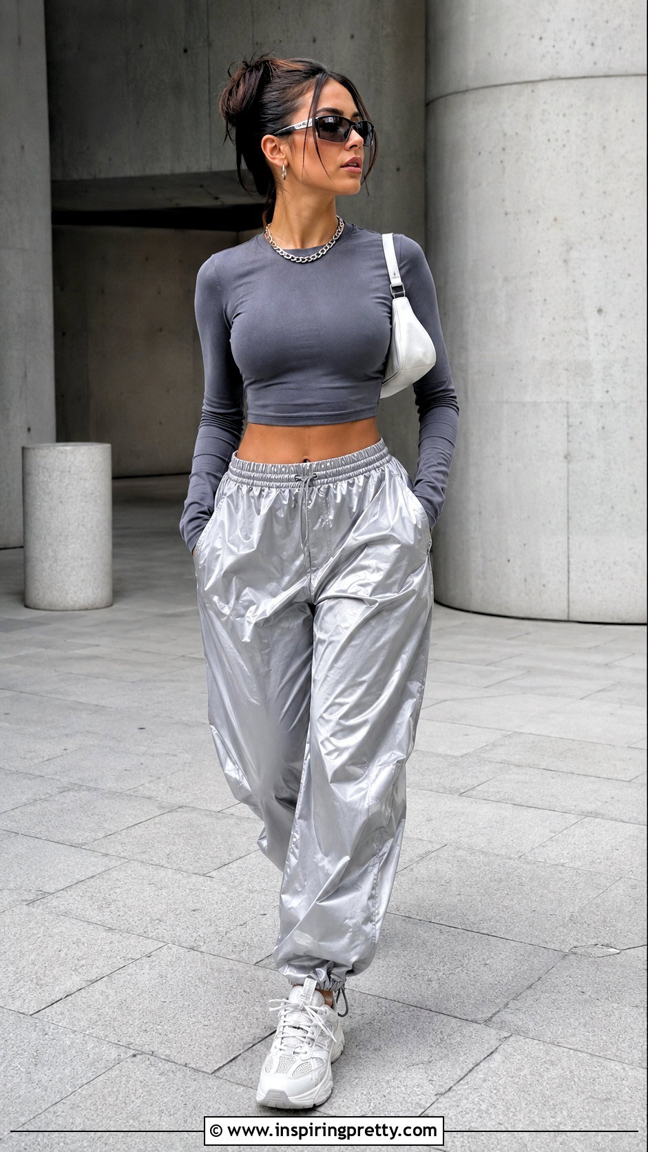 Long Sleeve Crop Top With Parachute Pants - 50 Long Sleeve Crop Top Outfits
