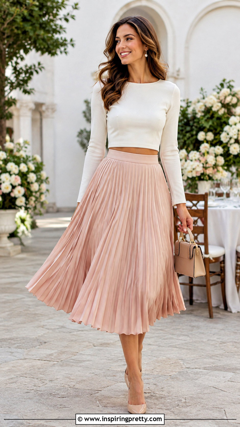 Long Sleeve Crop Top With Pleated Midi Skirt - 50 Long Sleeve Crop Top Outfits