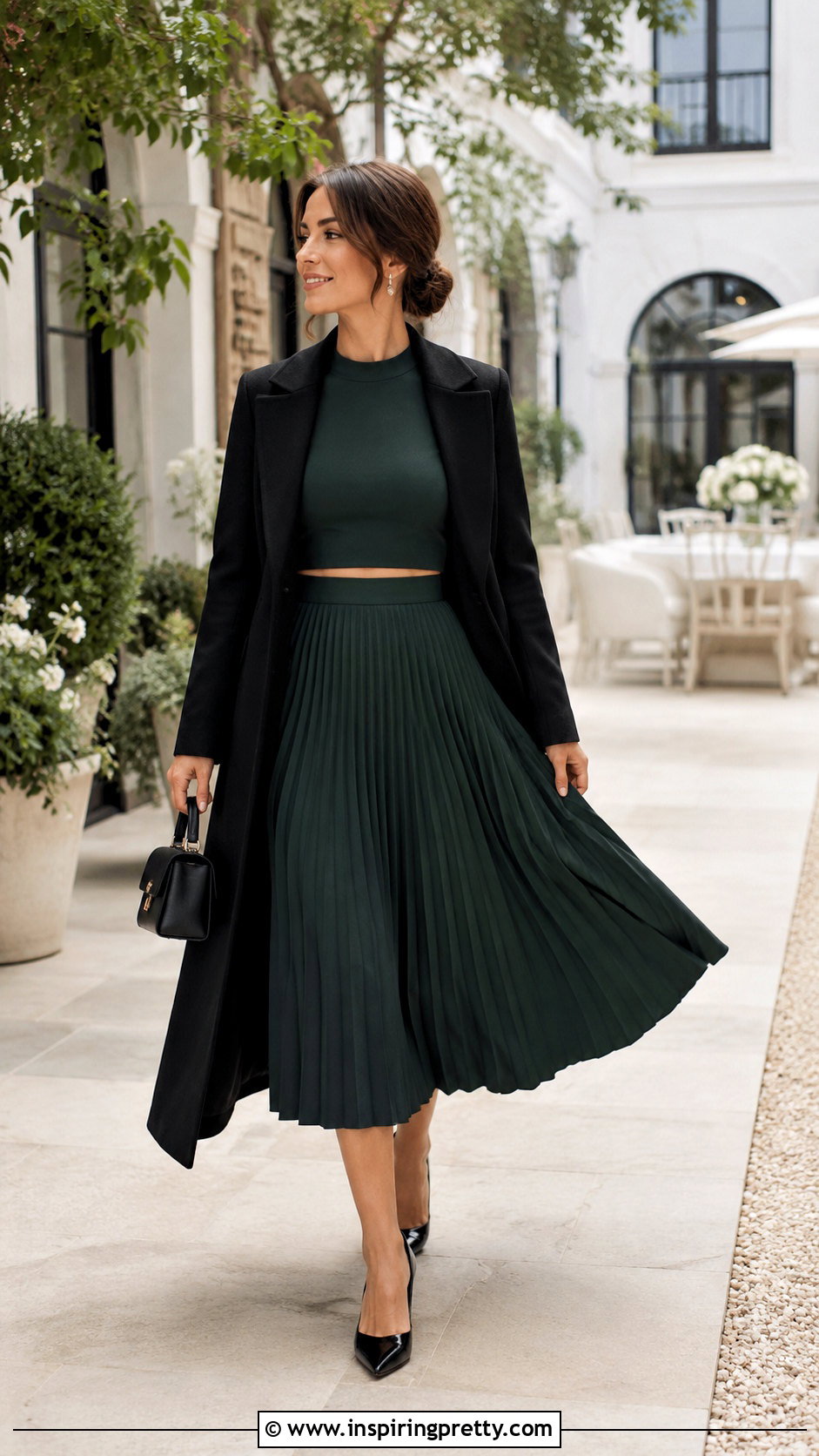 Long Sleeve Crop Top With Pleated Midi Skirt - 20 long sleeve crop tops outfits