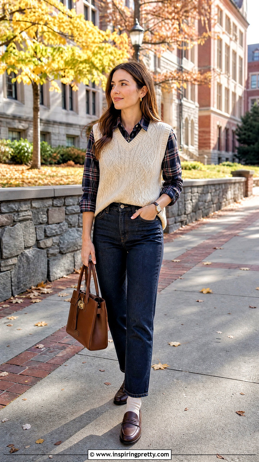 Long Sleeve Flannel Top Under a Sweater Vest - 20 long sleeve flannel top outfit ideas
