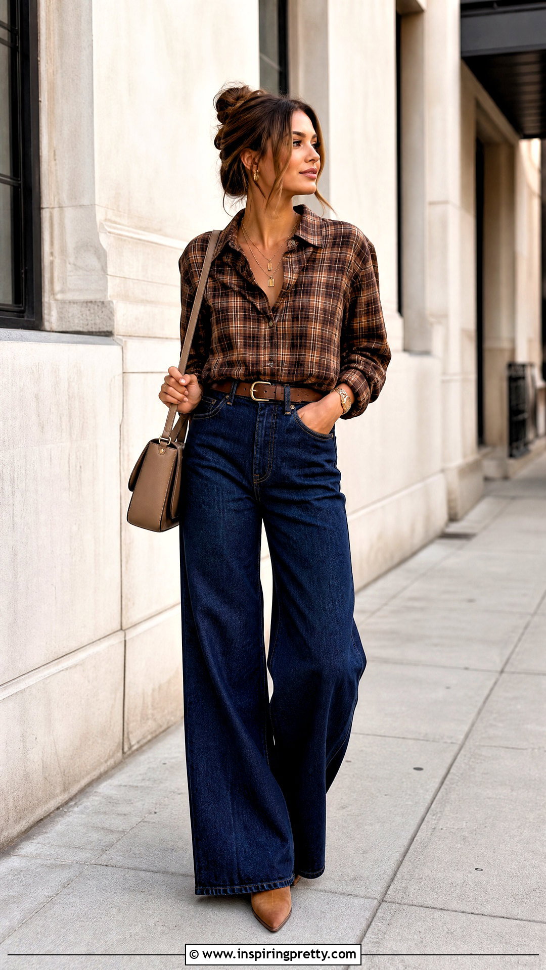 Long Sleeve Flannel Top With Wide Leg Jeans - 20 long sleeve flannel top outfit ideas