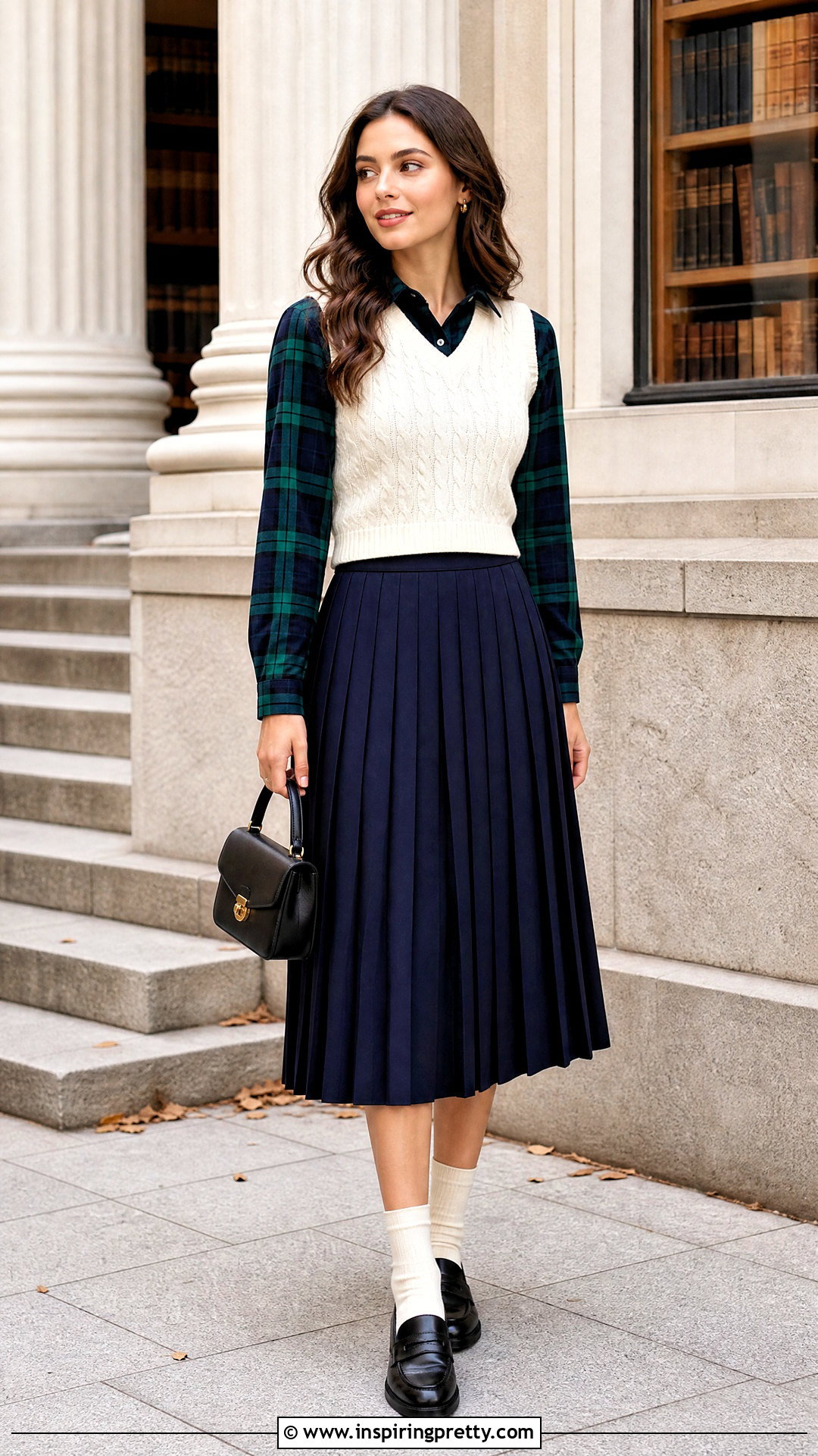 Long Sleeve Flannel Top With a Pleated Skirt - 20 long sleeve flannel top outfit ideas