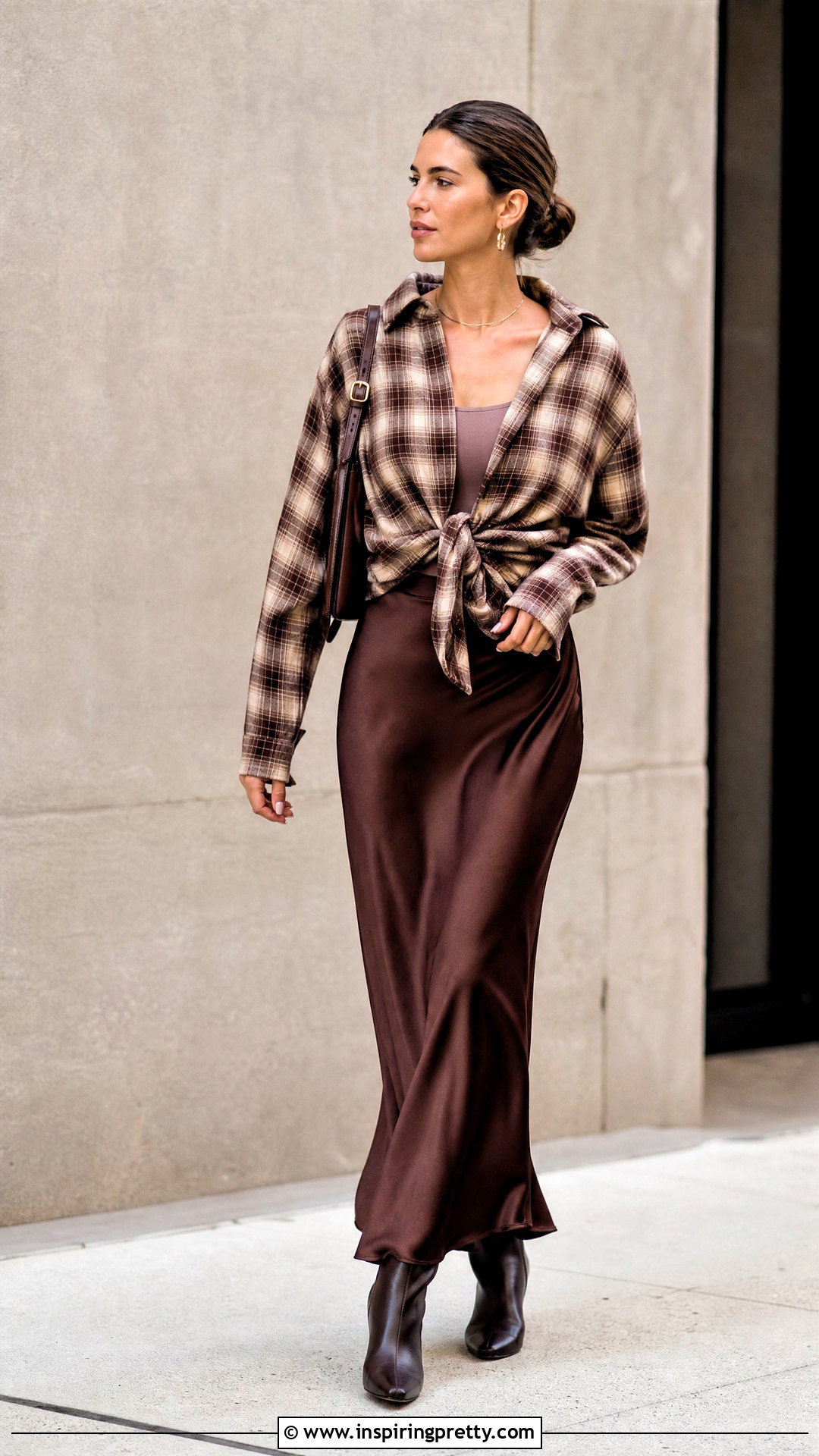 Long Sleeve Flannel Top With a Slip Skirt - 20 long sleeve flannel top outfit ideas