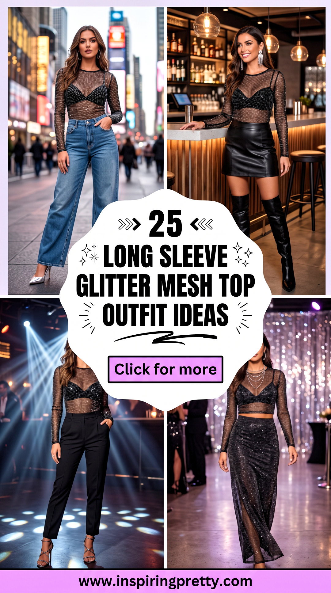 25 Long Sleeve Glitter Mesh Top Outfit Ideas for Party Season - 25 Long Sleeve Glitter Mesh Top Outfit Ideas for Party Season