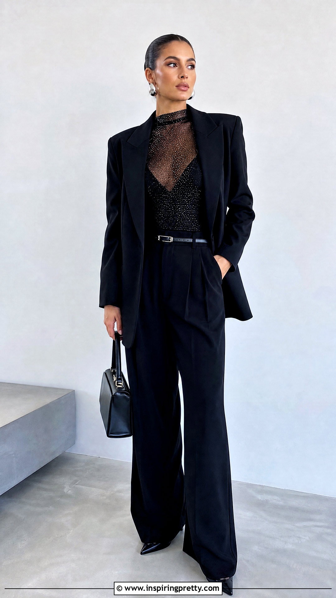 Long Sleeve Glitter Mesh Top With A Monochrome Black Outfit - 25 Long Sleeve Glitter Mesh Top outfit ideas