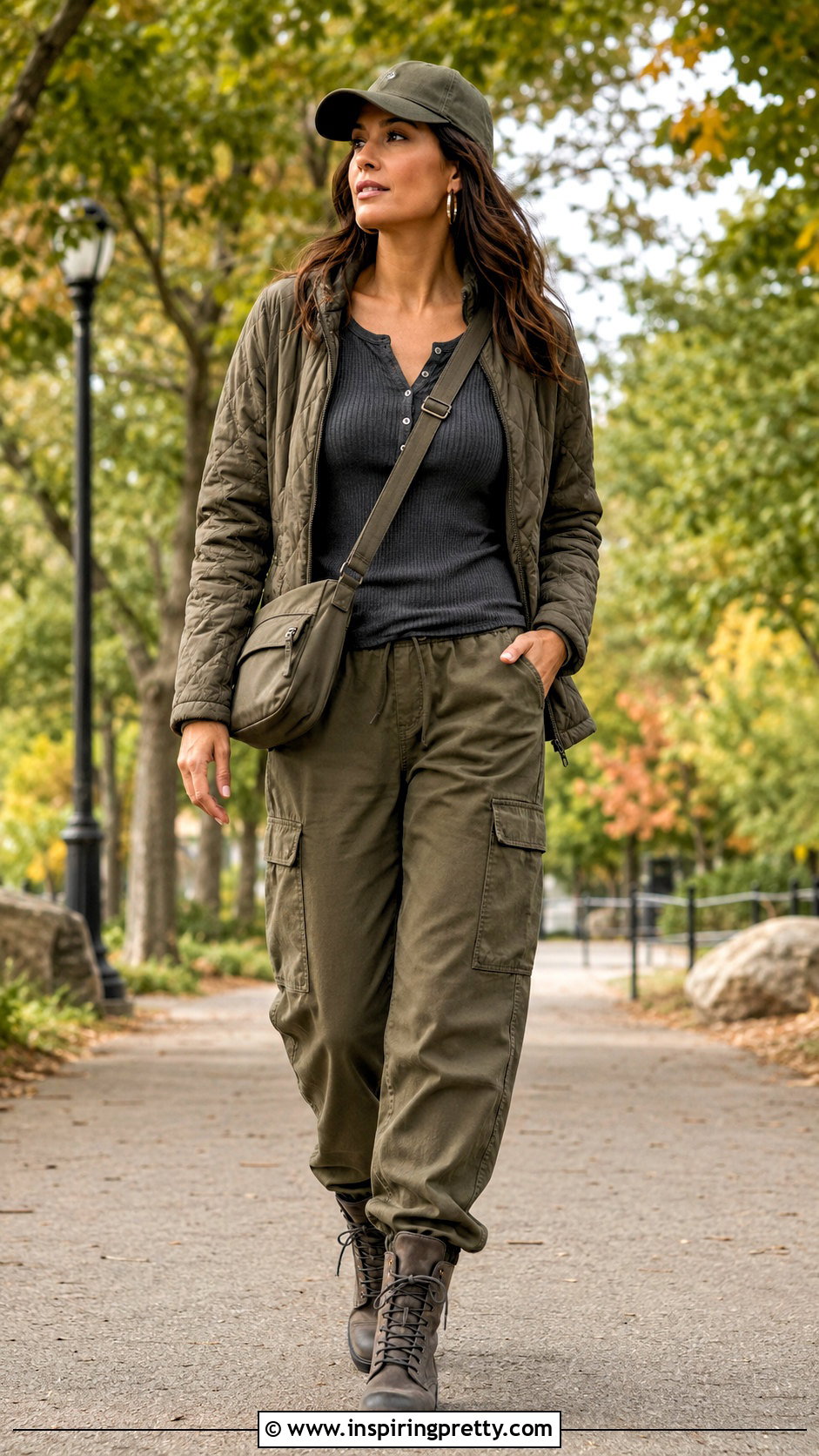 Long Sleeve Henley Top With Cargo Pants - 20 Stylish Tops For Fall Outfits