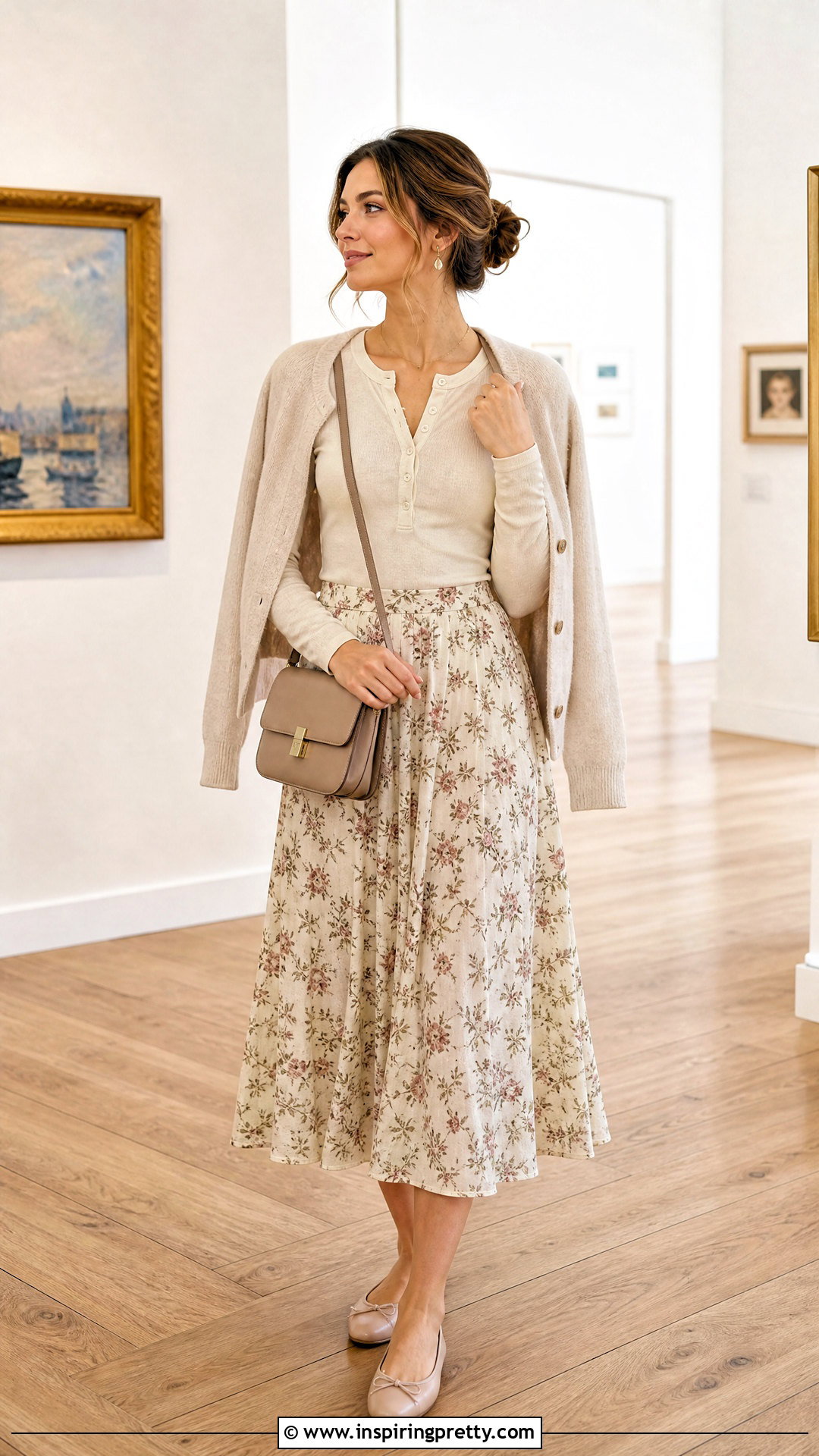 Long Sleeve Henley Top With Midi Skirt - 50 Henley Top Outfit Aesthetic Ideas