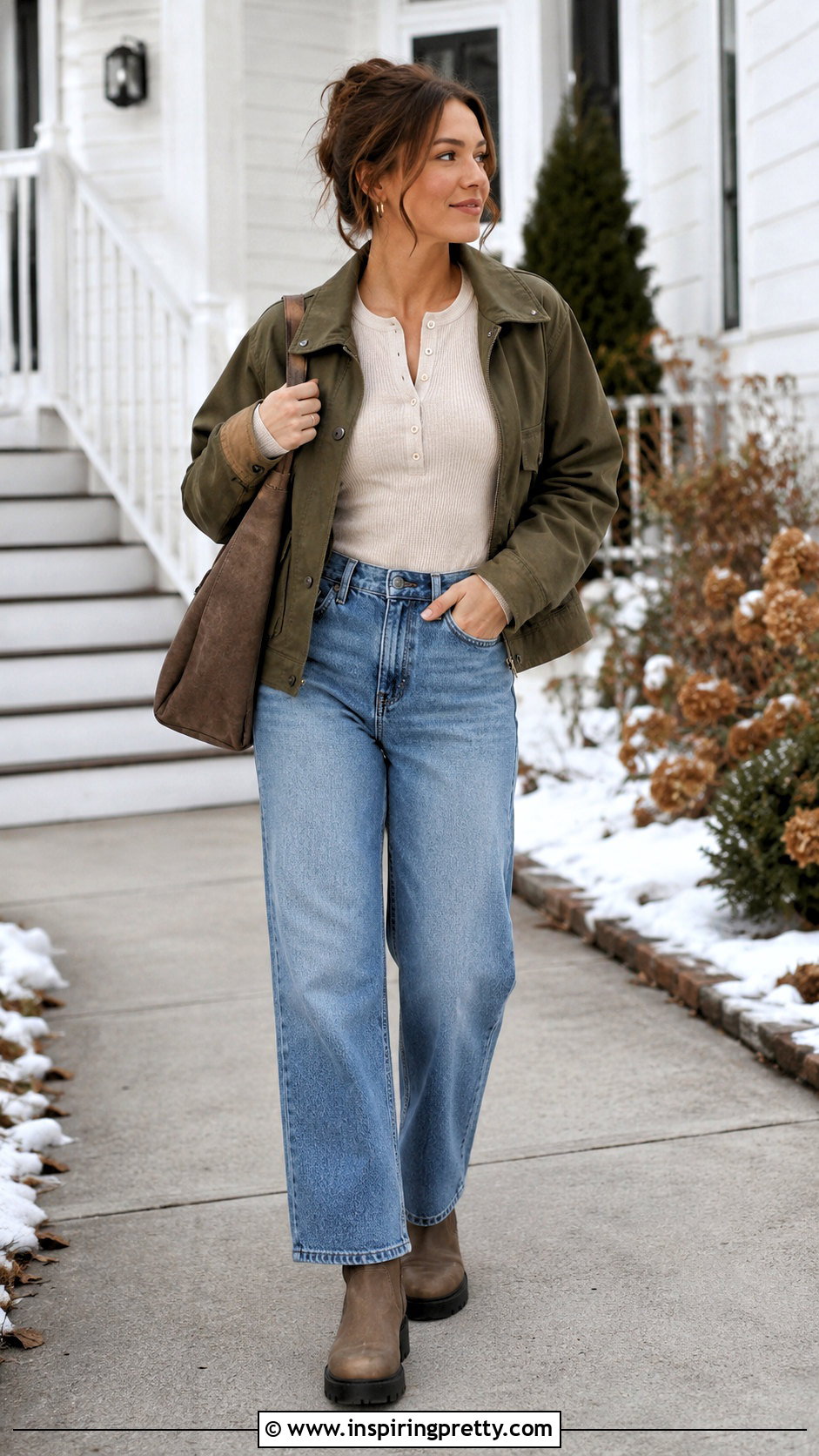 Long Sleeve Henley With Relaxed Jeans - 25 Winter Tops To Wear With Jeans