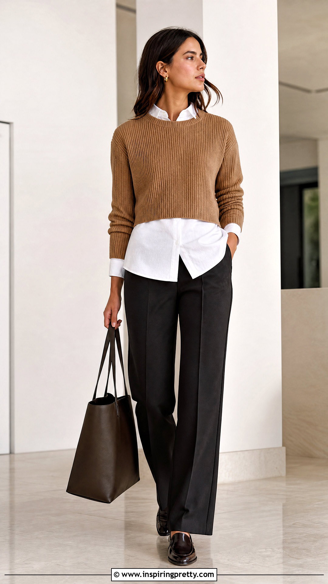Long Sleeve Knitted Crop Top With Layered Button Down Shirt - 20 knitted crop top long sleeve outfit ideas
