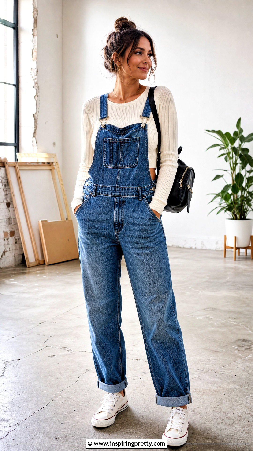 Long Sleeve Knitted Crop Top With Overalls - 20 knitted crop top long sleeve outfit ideas