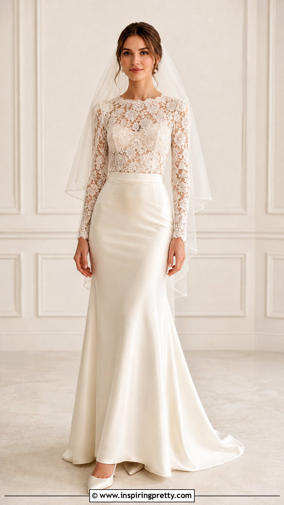 Long Sleeve Lace Bridal Top With Satin Skirt - 20 Bridal Lace Top Separate outfit ideas