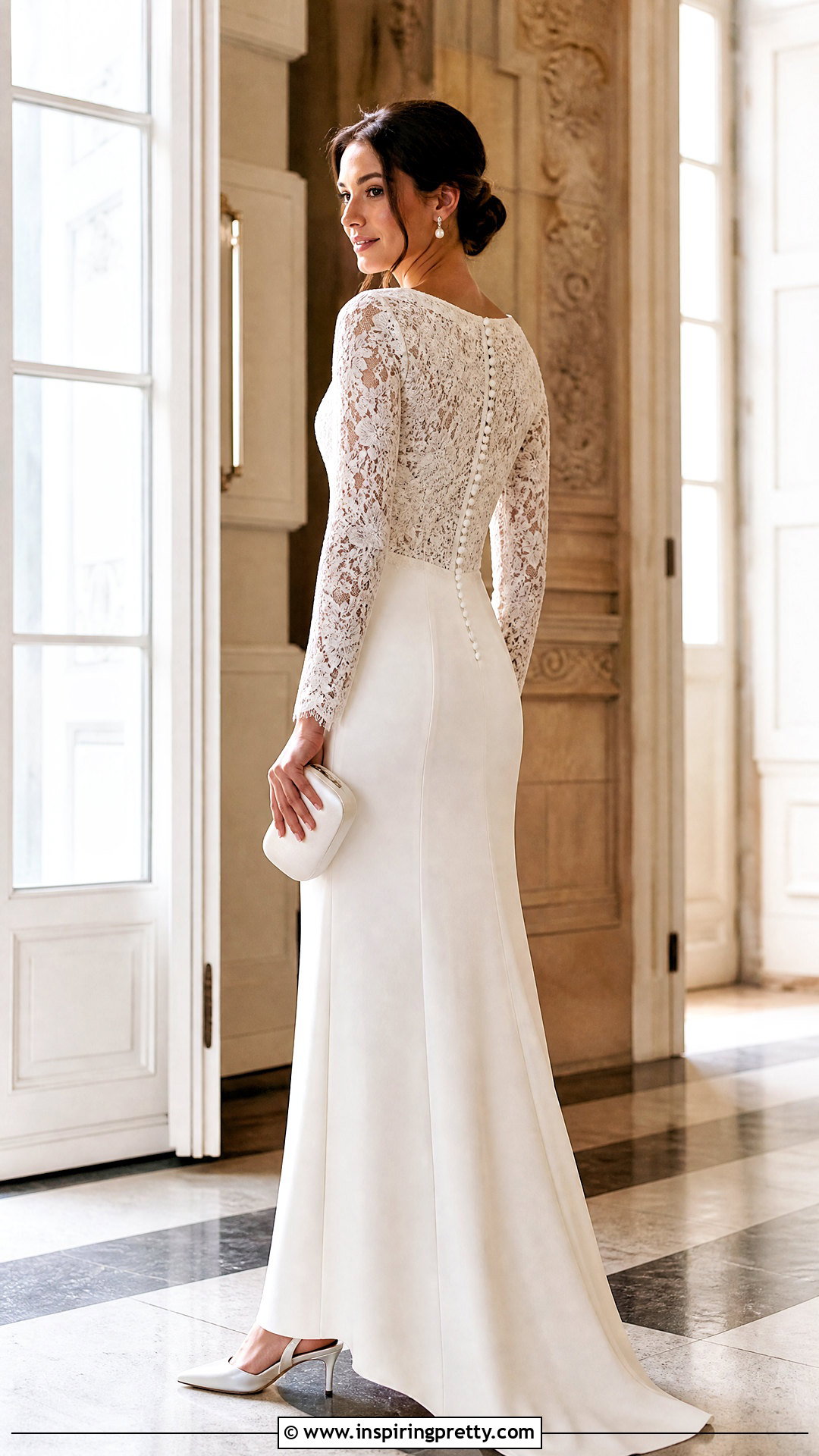Long Sleeve Lace Top And Crepe Wedding Skirt - 20 Wedding Skirt And Top Two Pieces
