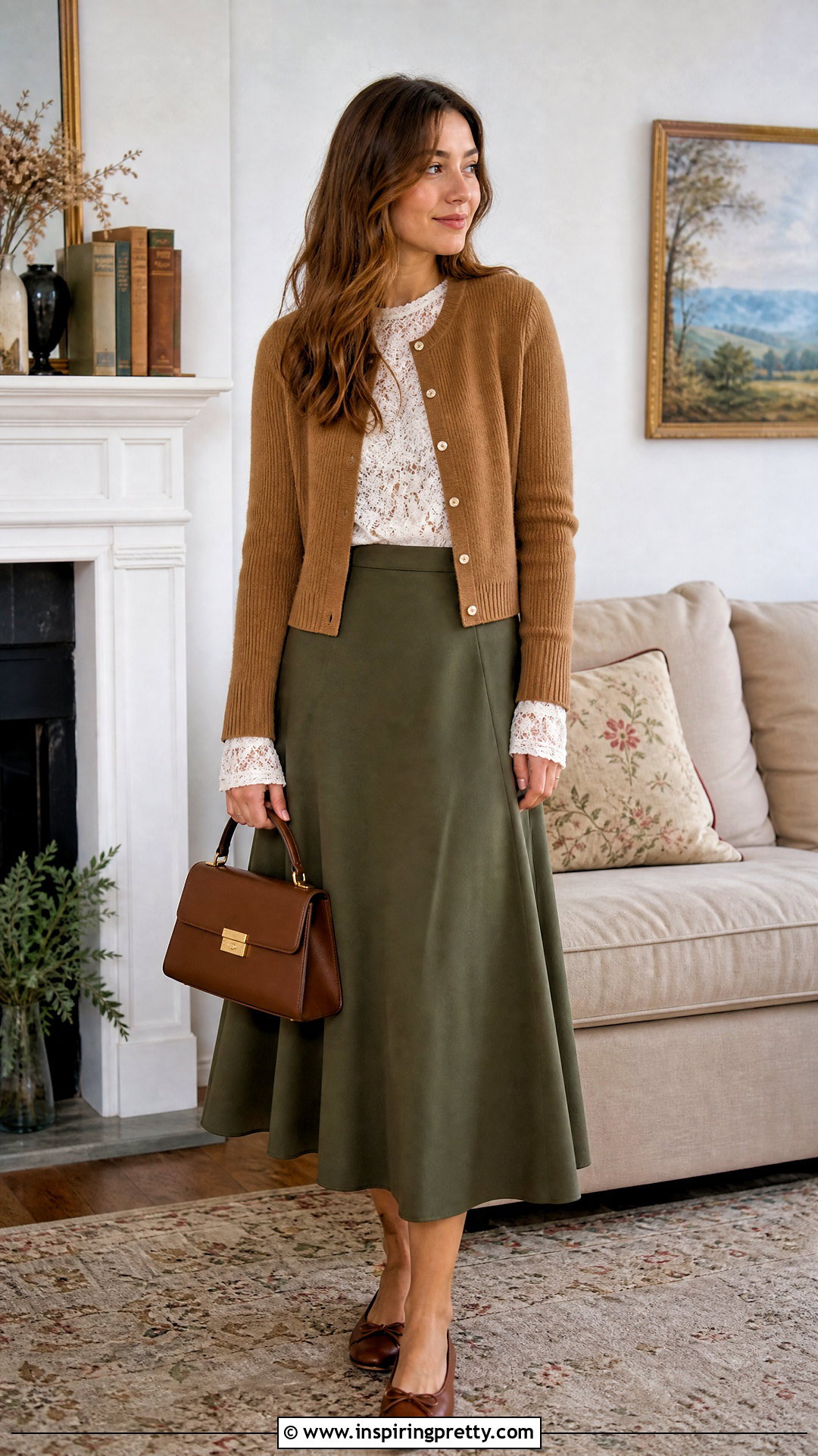 Long Sleeve Lace Top With Cardigan And Midi Skirt - 50 long sleeve lace top outfit ideas
