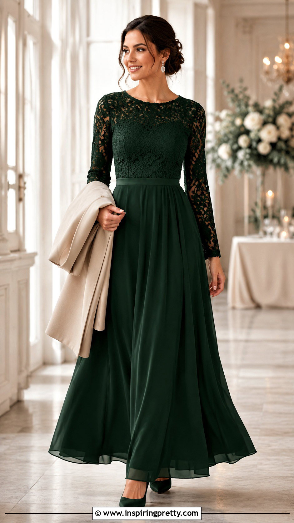 Long Sleeve Lace Top With Georgette Bridesmaid Skirt - 20 bridesmaids skirts and tops outfit ideas