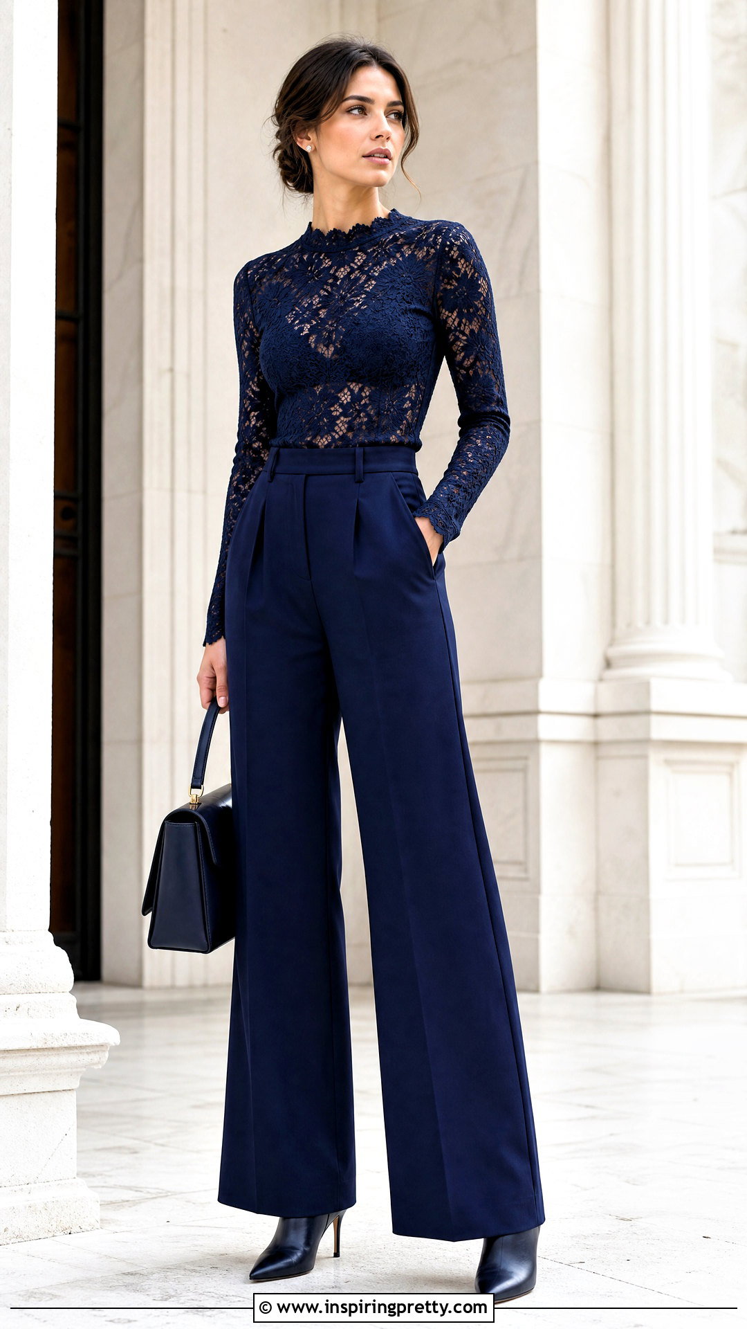 Long Sleeve Lace Top With Wide Leg Pants - 50 lace tops for women classy ideas