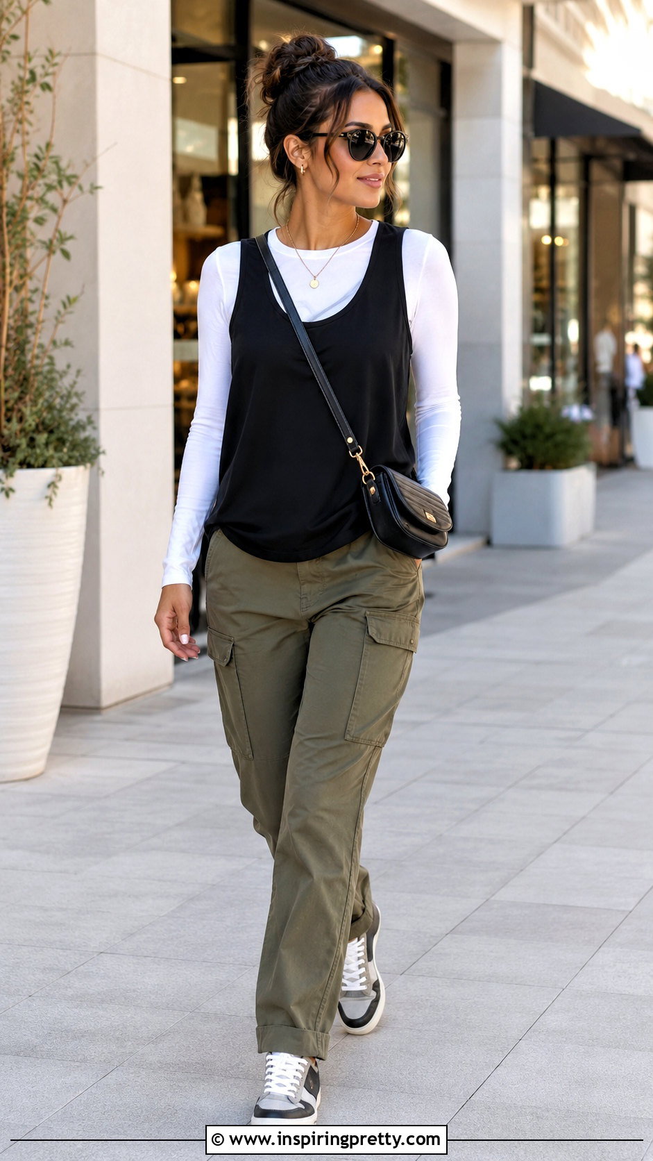 Long Sleeve Layering Top Under Tank With Cargo Pants - 20 Layering Tops For Spring Ideas