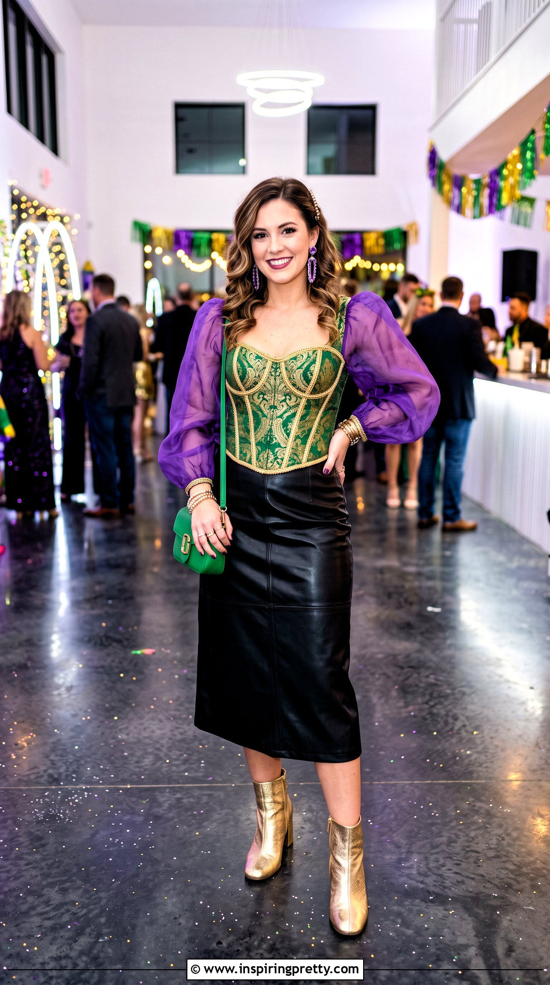 Long Sleeve Mardi Gras Corset Top With Leather Skirt - 25 Mardi Gras Corset Tops