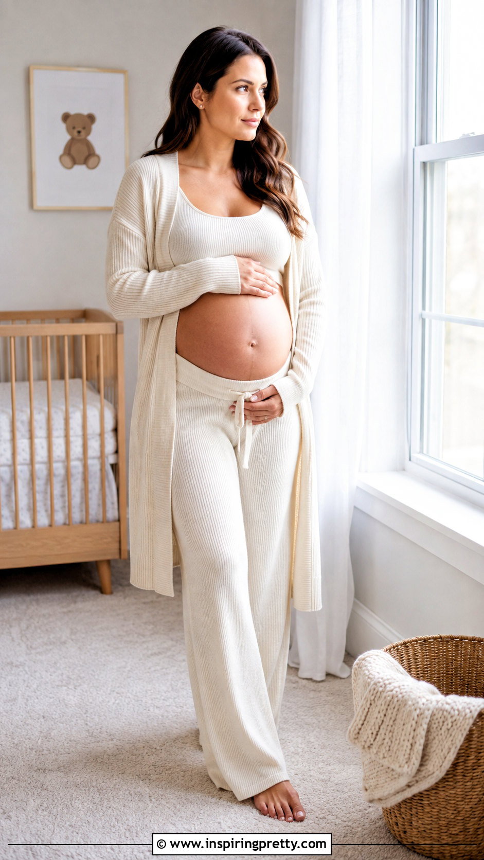Long Sleeve Maternity Crop Top And Knit Pants Photoshoot - 25 maternity crop top photoshoot ideas