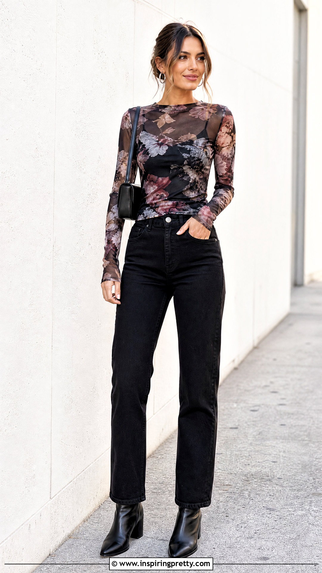 Long Sleeve Mesh Top With Black Jeans - 50 cute tops for women