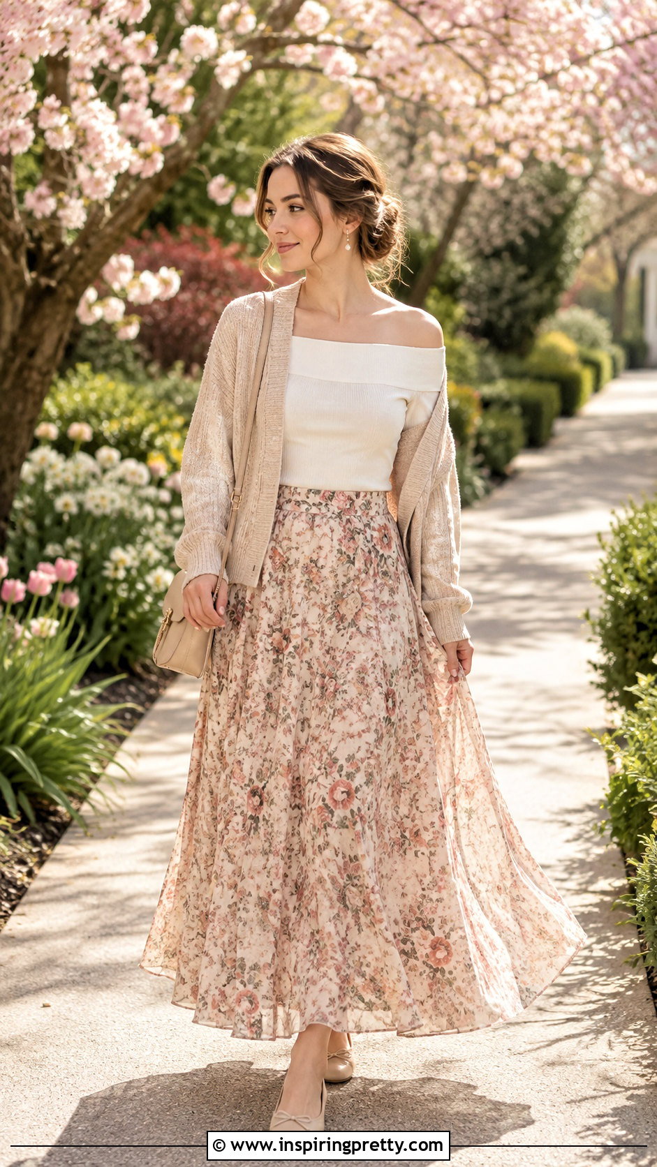 Long Sleeve Off Shoulder Top With Cardigan And Maxi Skirt - 50 long sleeve off shoulder top outfit ideas
