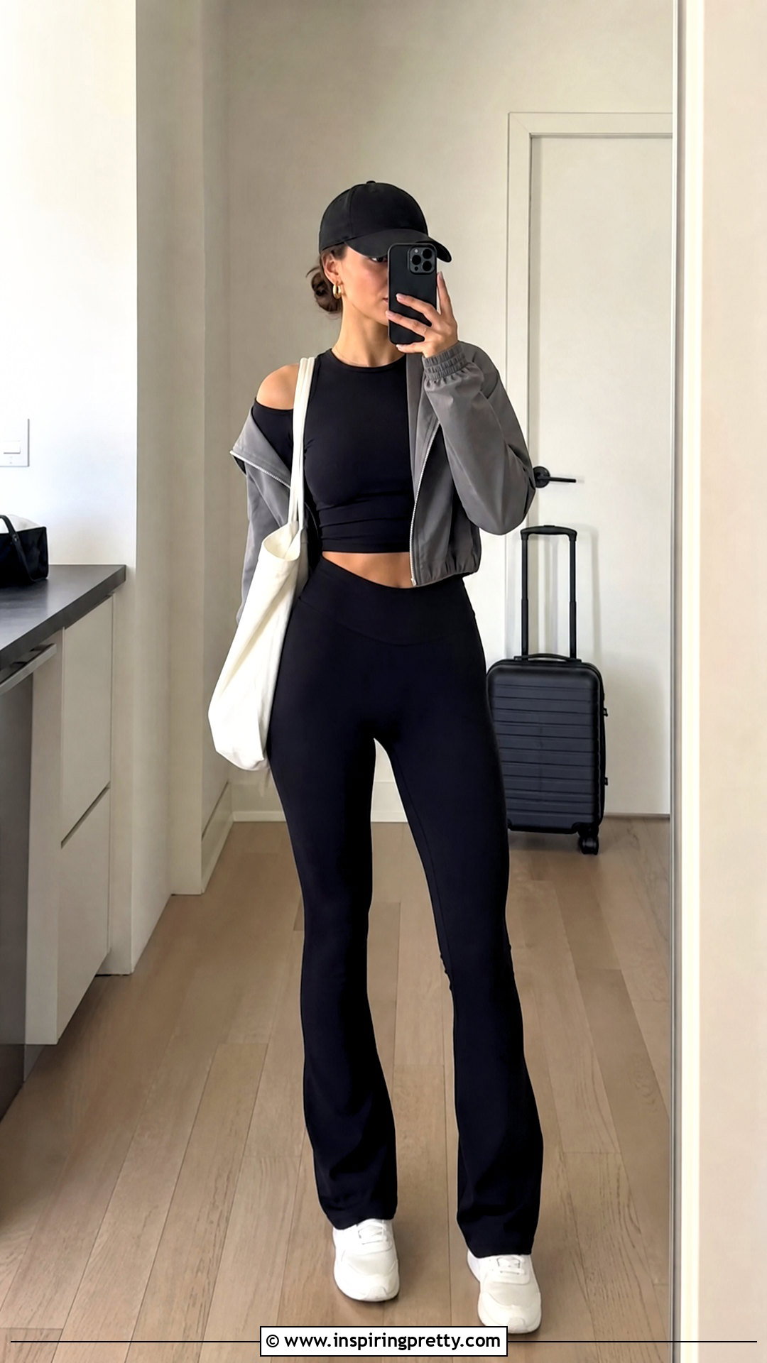 Long Sleeve Open Shoulder Crop Top With Flare Leggings - 25 Open Shoulder Crop Top outfit ideas