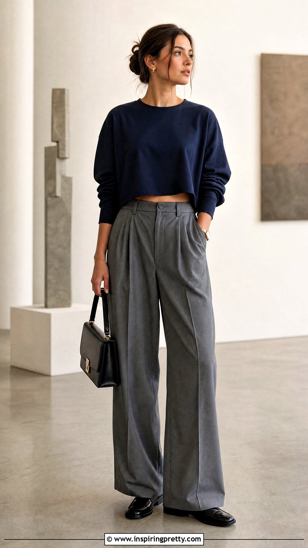 Long Sleeve Oversized Crop Top With Pleated Pants - 25 Long Sleeve Oversized Crop Top outfit ideas