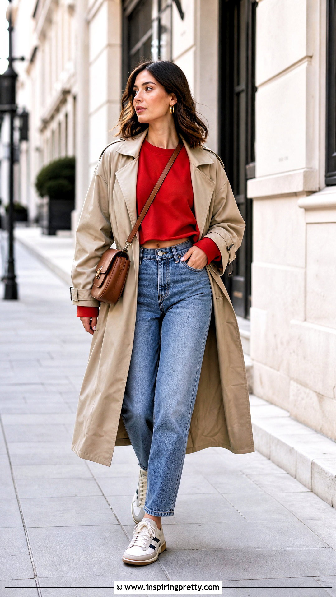 Long Sleeve Oversized Crop Top With Trench Coat And Jeans - 25 Long Sleeve Oversized Crop Top outfit ideas