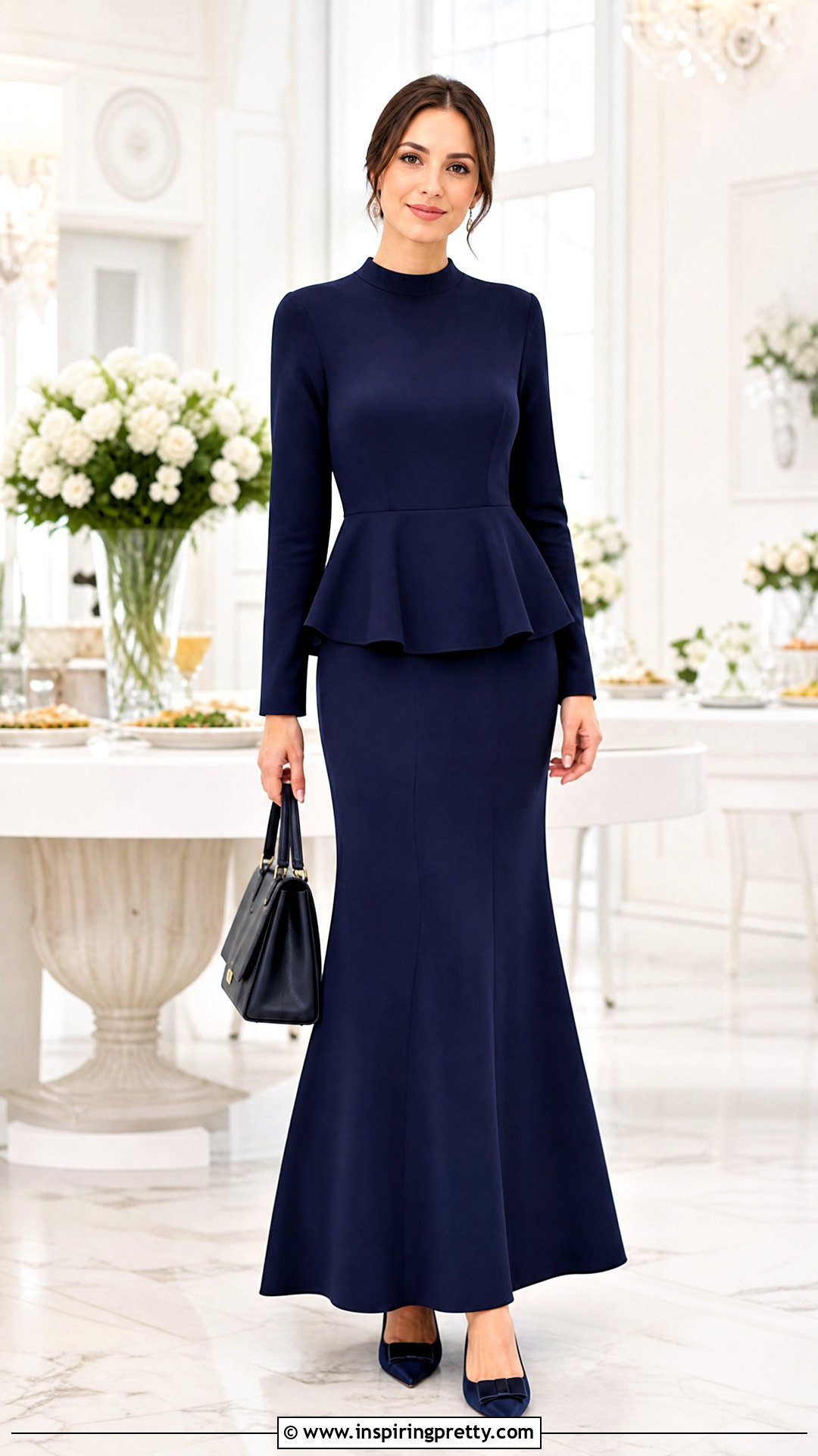 Long Sleeve Peplum Top With Modest Maxi Skirt - 50 peplum top with skirt outfits