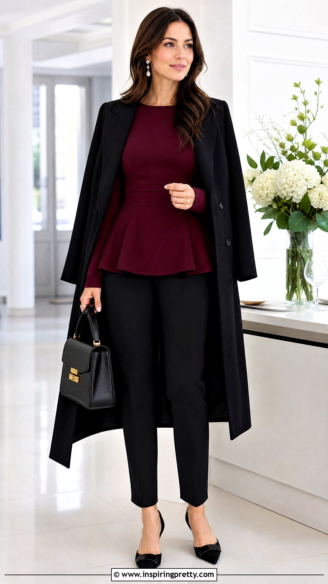 Long Sleeve Peplum Top With Slim Pants - 50 long sleeve tops outfit ideas