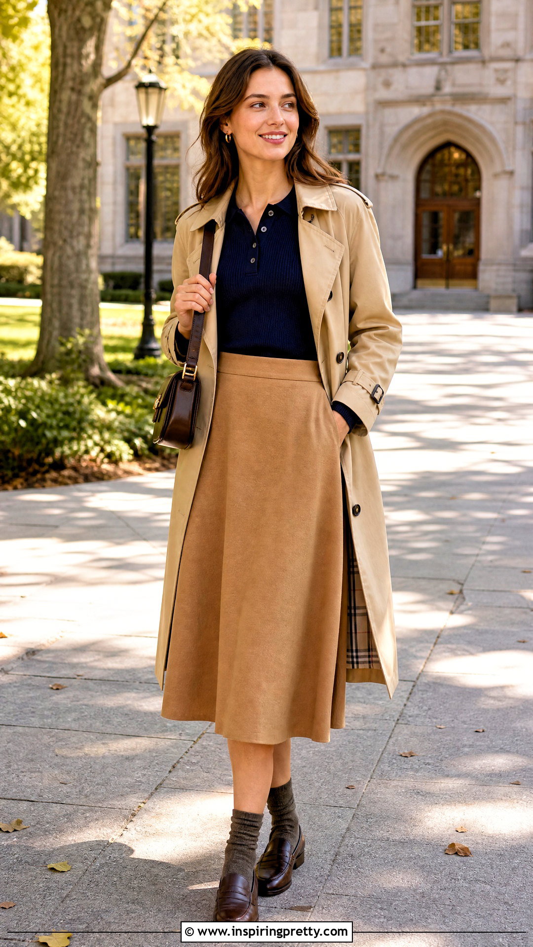 Long Sleeve Polo Top With A Line Skirt - 50 long sleeve tops outfit ideas