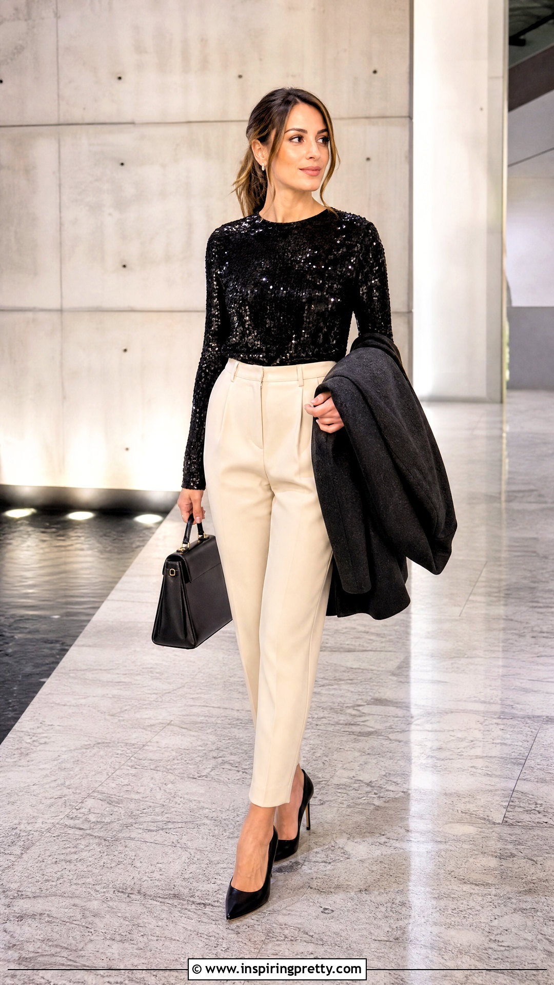 Long Sleeve Sequin Top With Tailored Pants - 20 sequin tops women's fashion