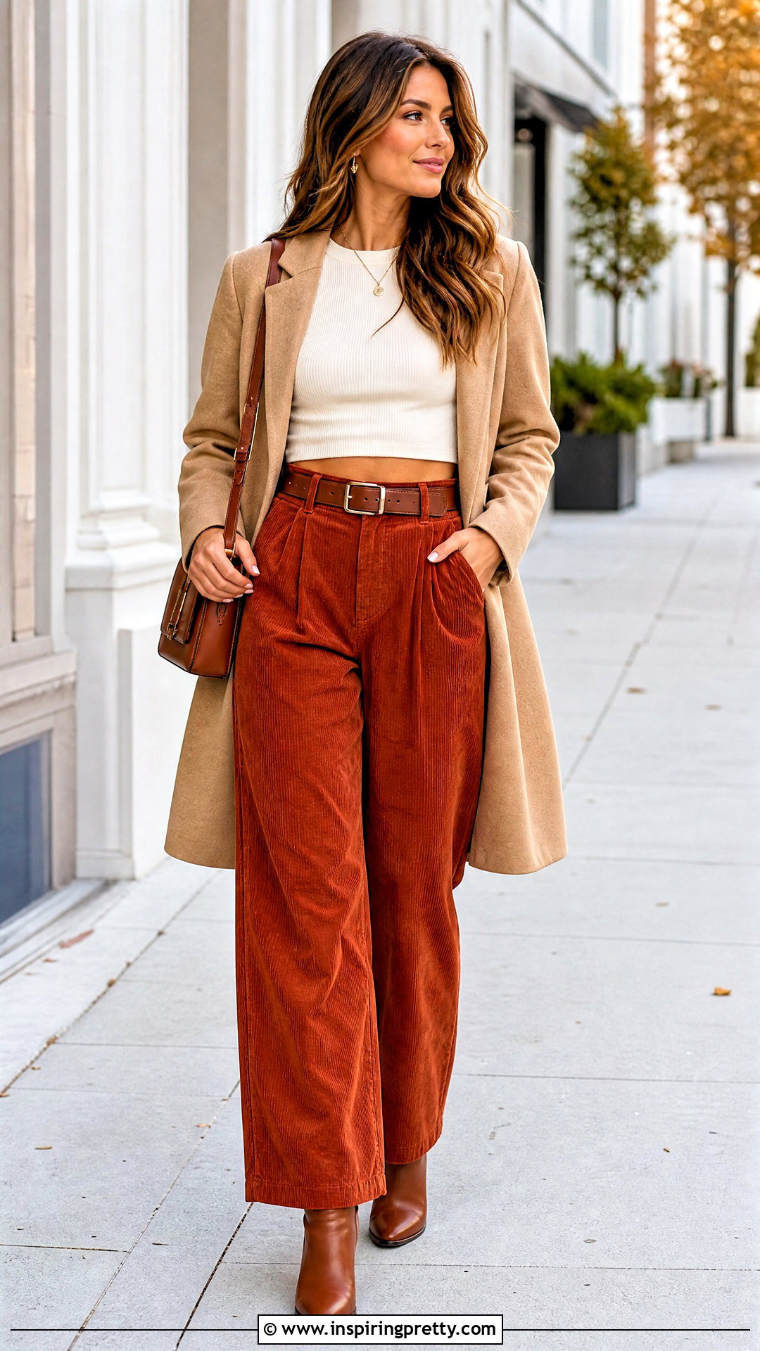 Long Sleeve Short Crop Top With Corduroy Pants - 25 long sleeve short crop top outfit ideas