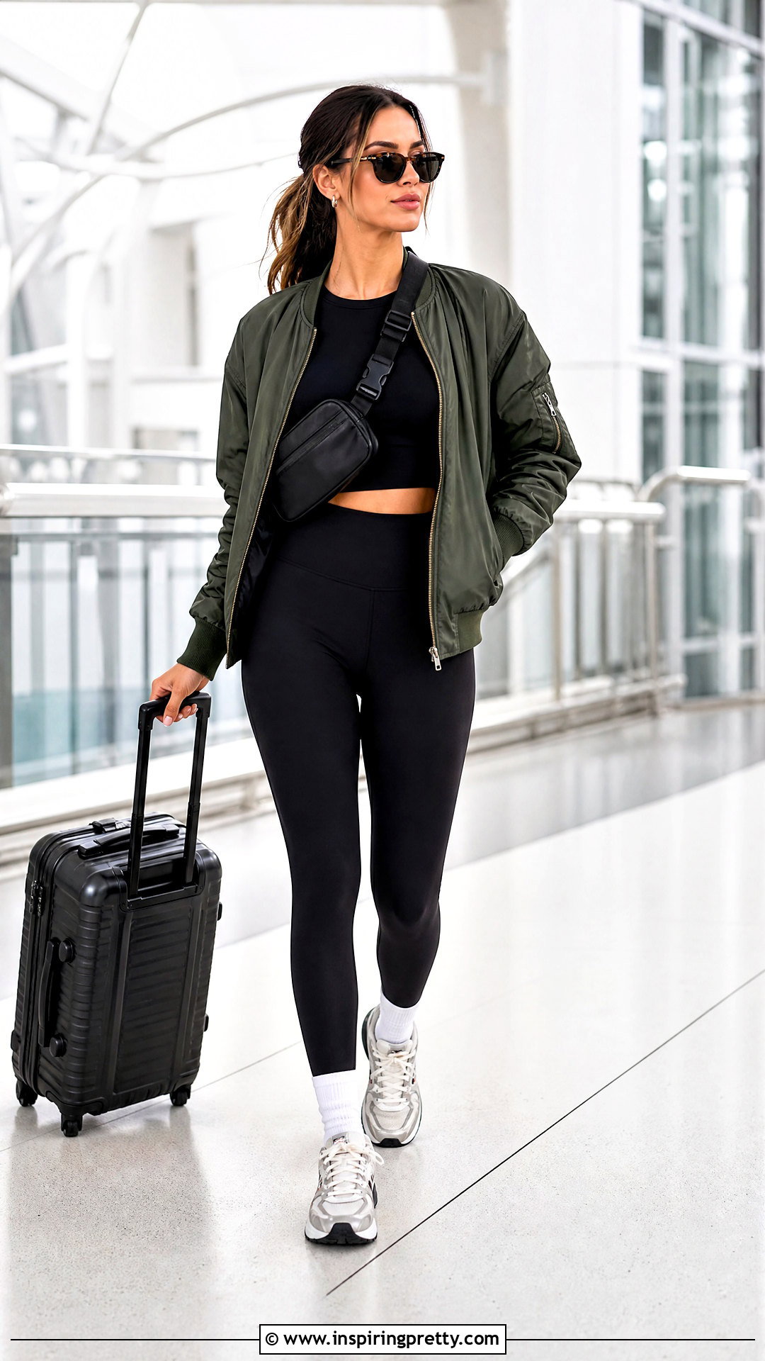 Long Sleeve Short Crop Top With Leggings And Bomber Jacket - 25 long sleeve short crop top outfit ideas