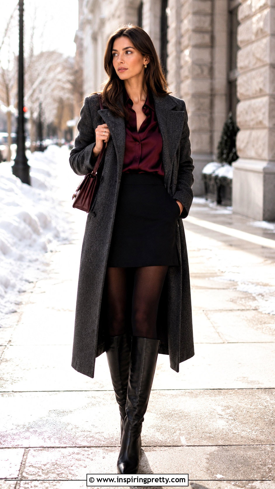 Long Sleeve Silk Top With Mini Skirt And Tights - 50 silk top outfit ideas