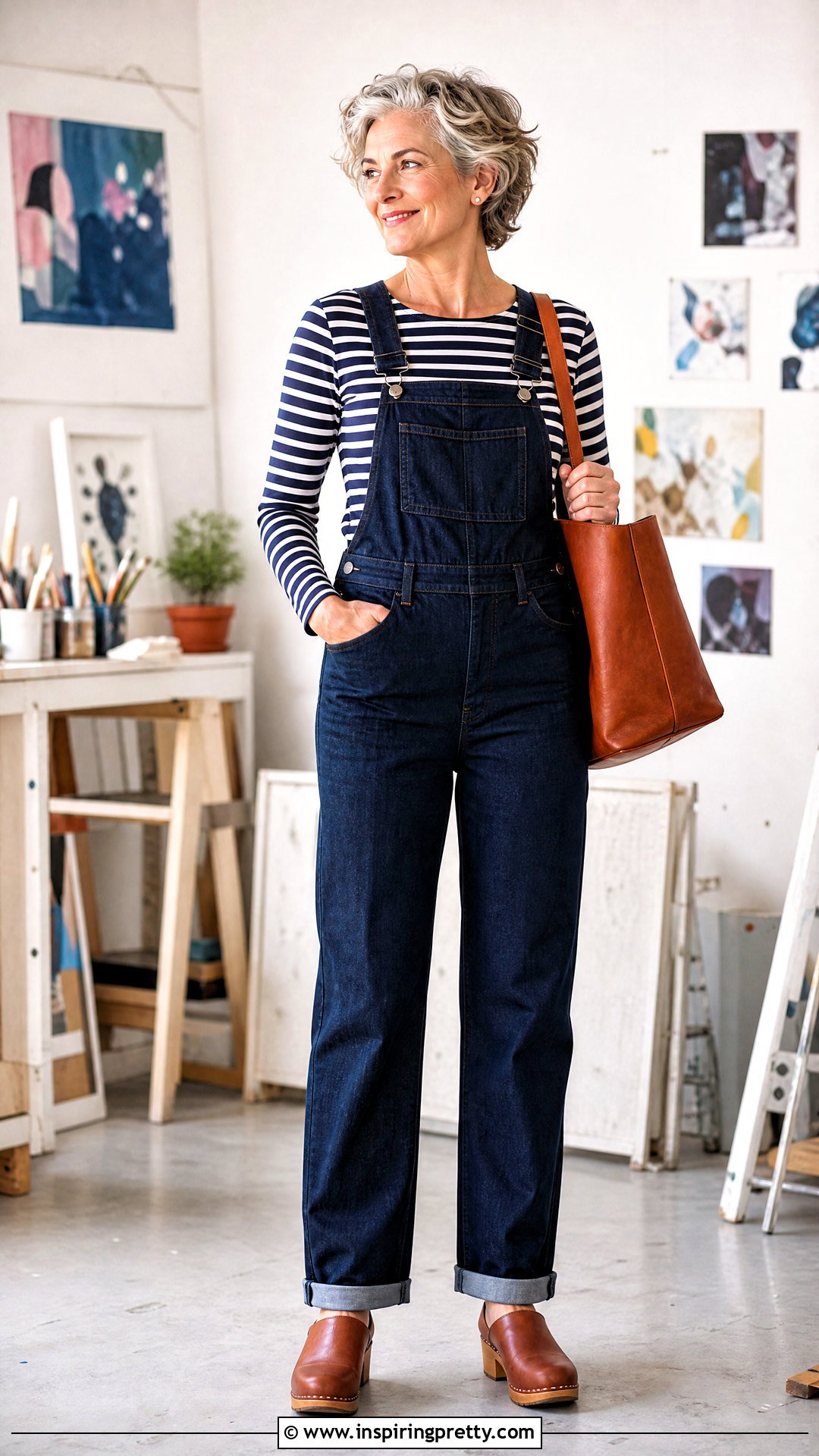Long Sleeve Striped Top With Overalls - 50 aesthetic tops for women