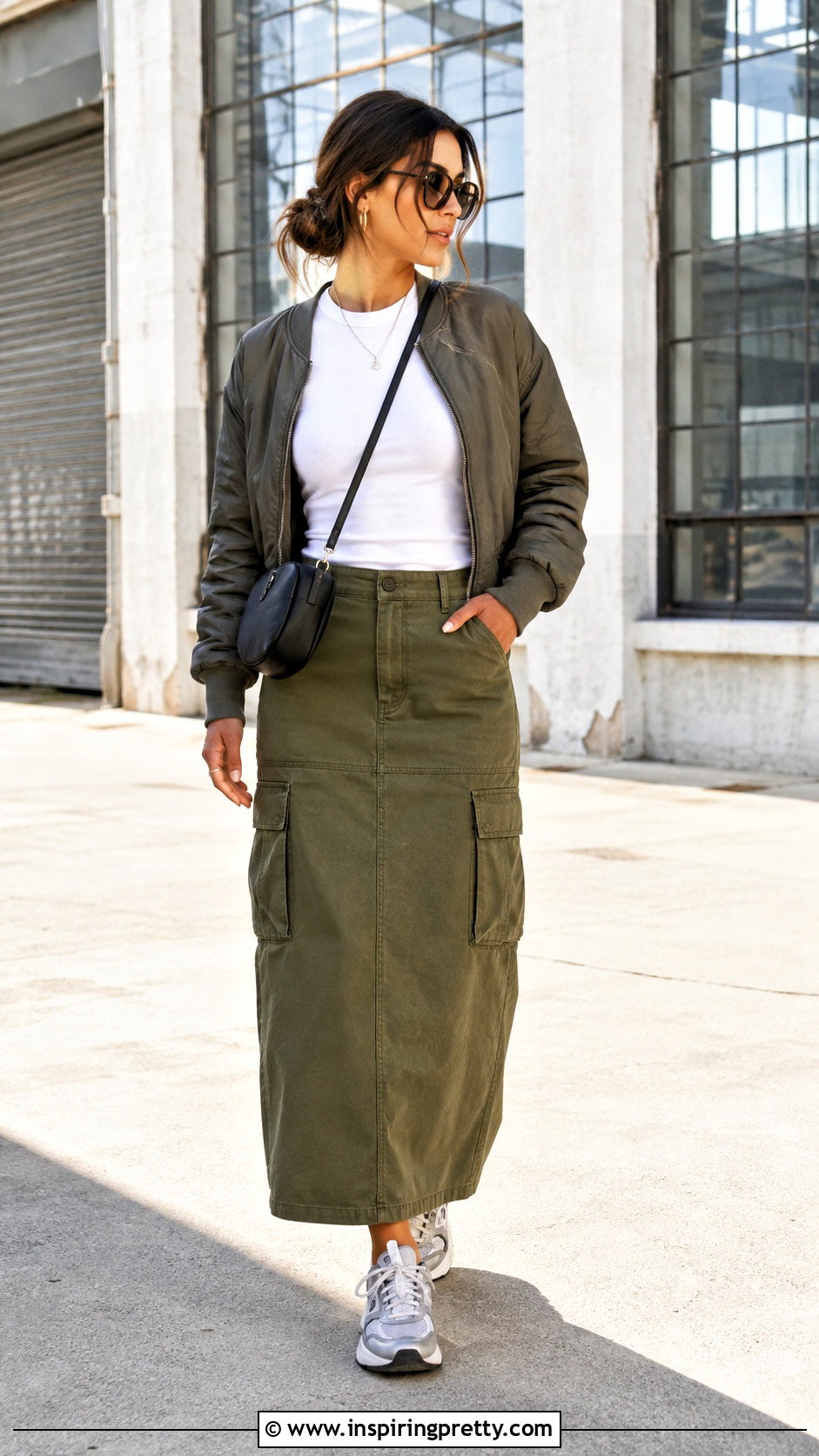 Long Sleeve T Shirt And Cargo Maxi Skirt Outfit - 50 tops and skirts outfit ideas