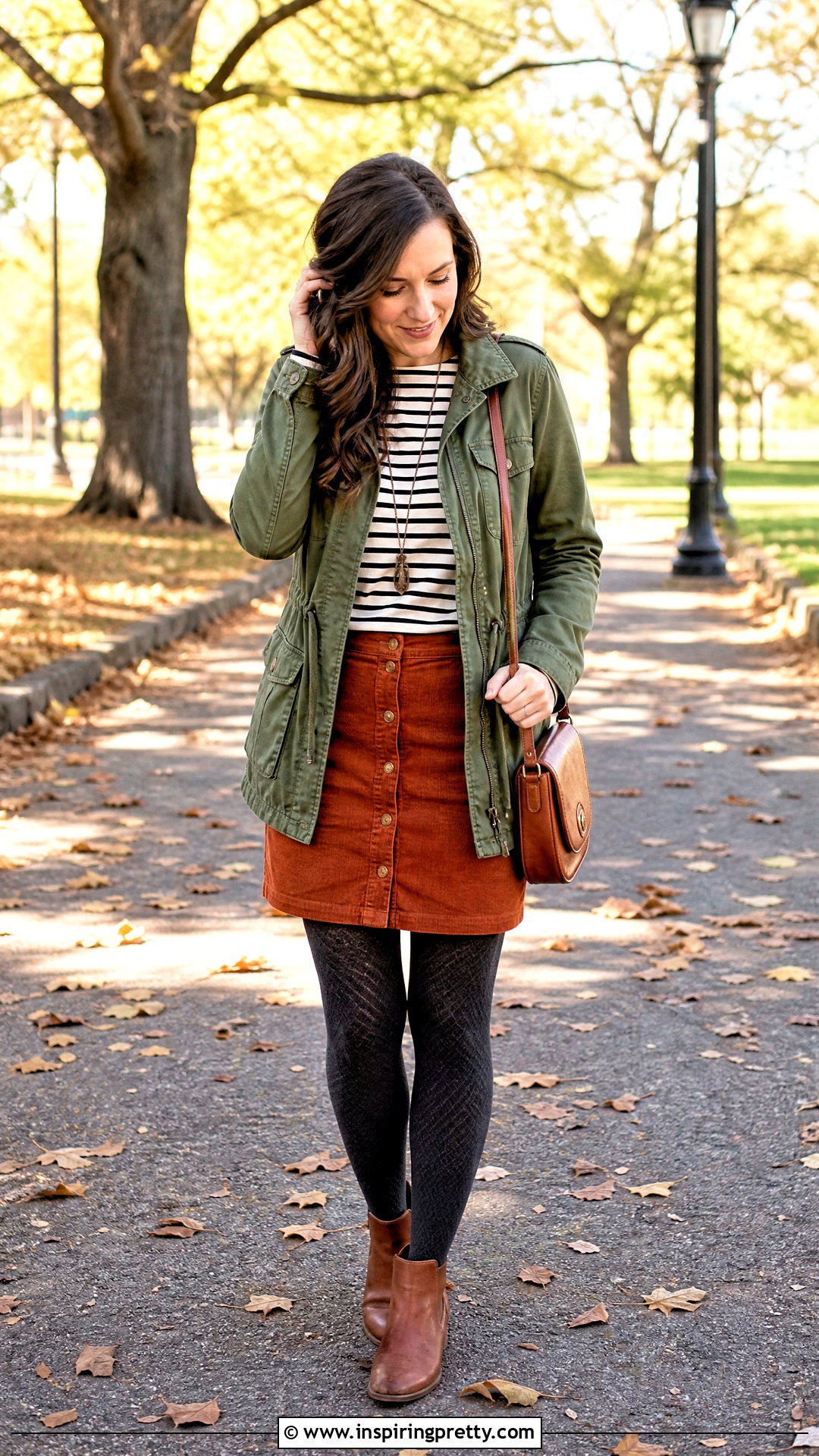 Long Sleeve Tee And Corduroy Skirt Outfit - 50 skirt and top outfit ideas