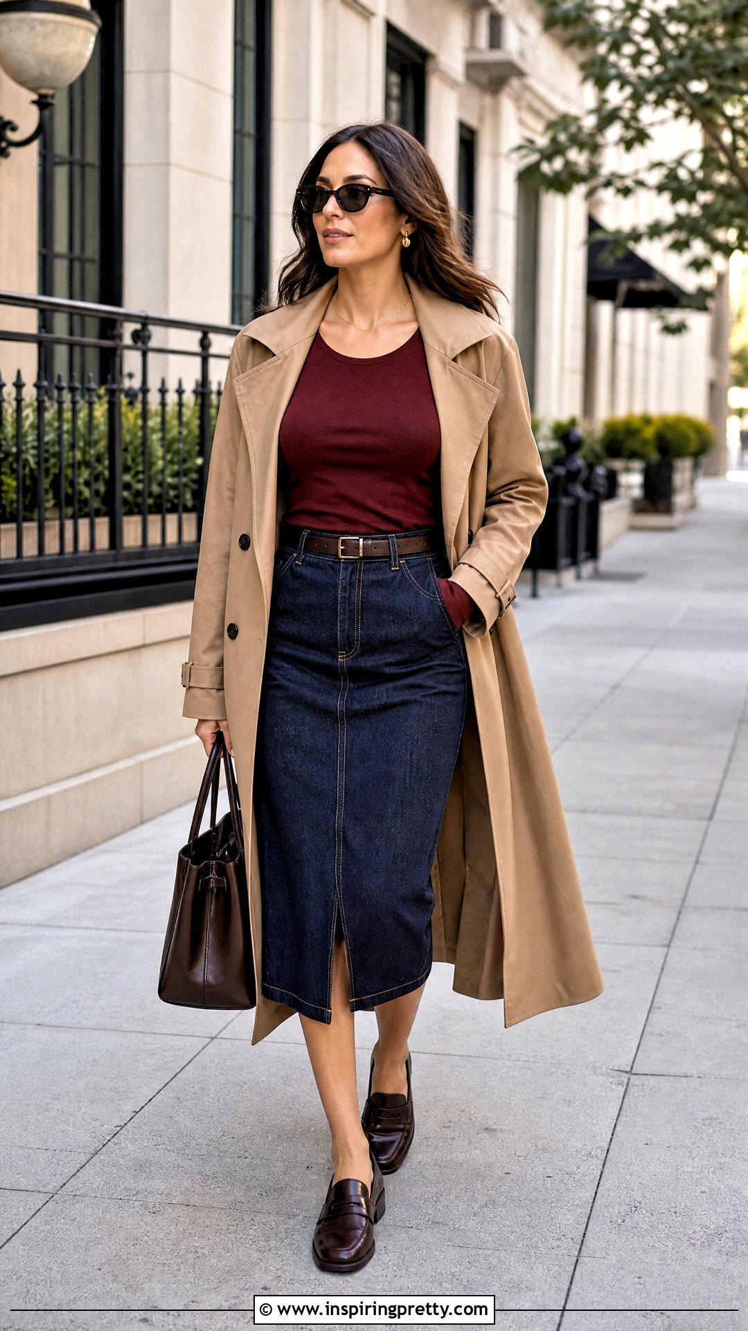 Long Sleeve Top And Seamed Denim Skirt Outfit - 50 top and skirt outfits