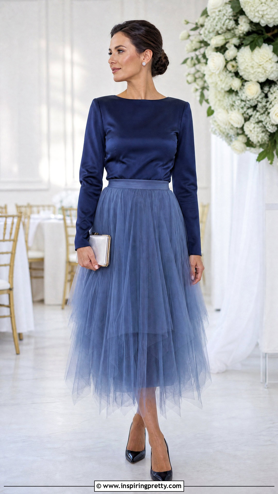 Long Sleeve Top And Tulle Midi Skirt Wedding Outfit - 20 Wedding Top And Skirt outfit ideas