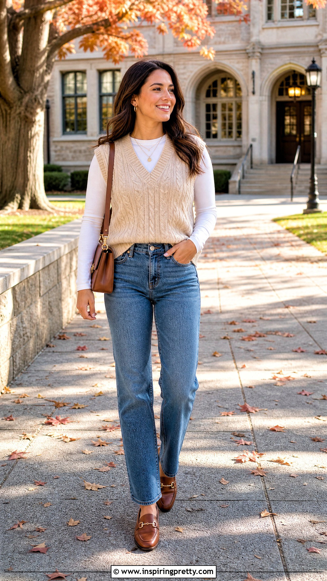 Long Sleeve Top Under a Sweater Vest - 50 long sleeve top outfit ideas
