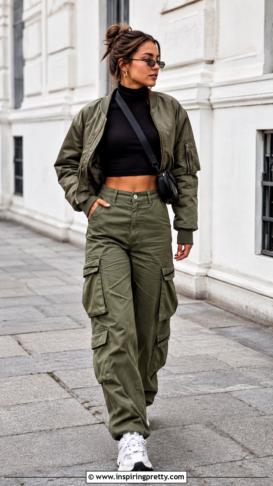 Long Sleeve Turtle Crop Top With Cargo Pants - 25 Turtle Crop Top outfit ideas