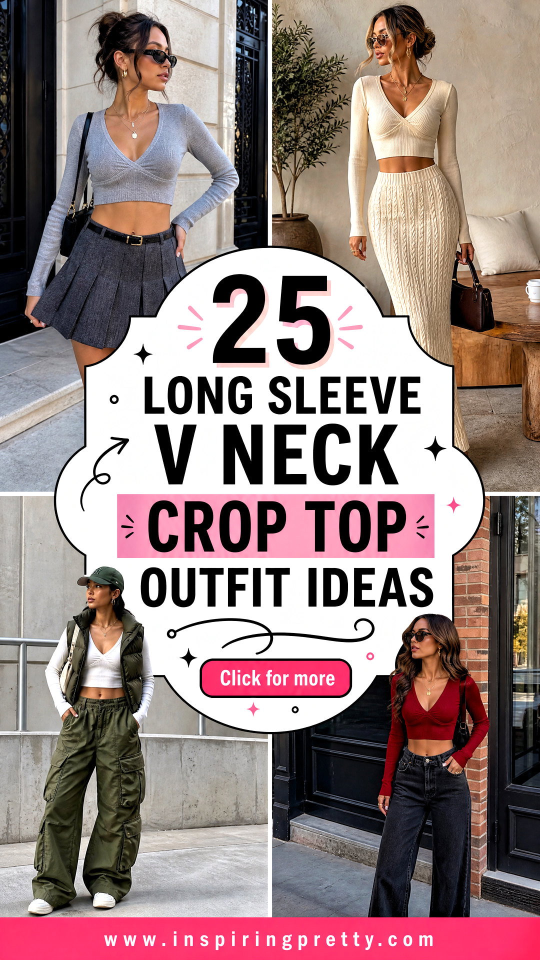 25 Long Sleeve V Neck Crop Top Outfit Ideas for Chic Layers - 25 Long Sleeve V Neck Crop Top Outfit Ideas for Chic Layers