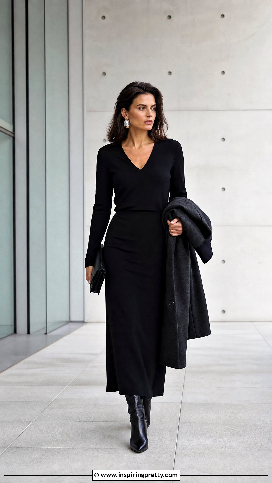 Long Sleeve V Neck Top With Column Skirt - 50 v neck top outfits