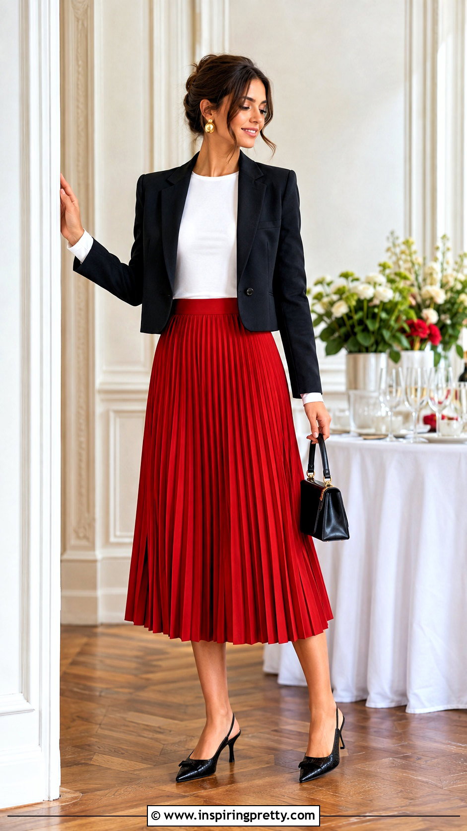 Long Sleeve White Top With A Red Midi Skirt - 50 long sleeve white top outfits