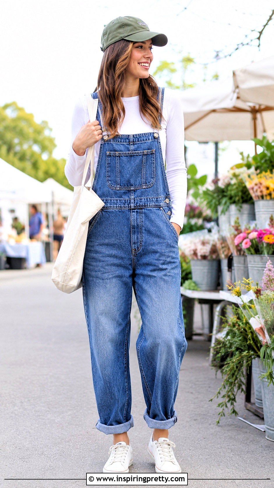 Long Sleeve White Top With Denim Overalls - 50 long sleeve white top outfits