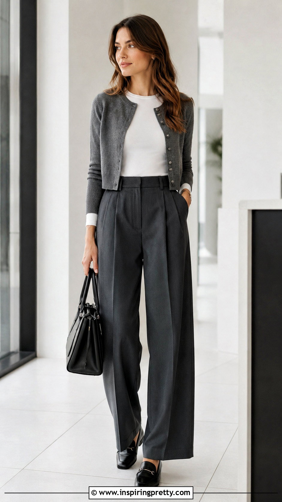 Long Sleeve White Top With Pleated Trousers - 50 long sleeve white top outfits