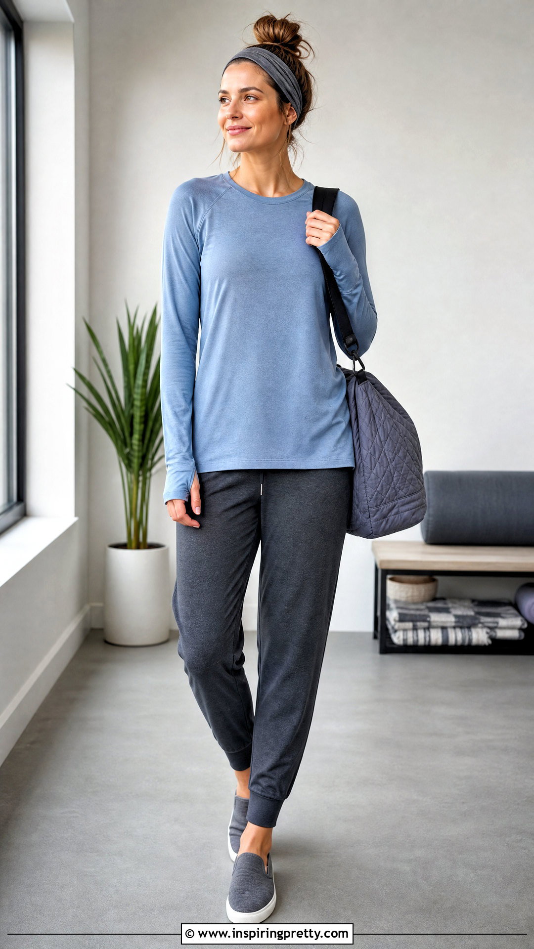 Long Sleeve Yoga Top With Joggers - 20 long yoga tops outfit ideas
