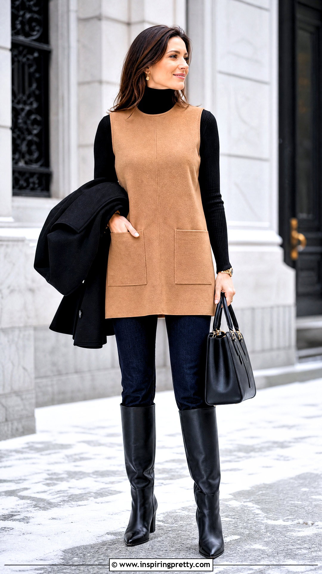 Long Sleeveless Tunic Top Over A Turtleneck - 20 Long Sleeveless Tunic Tops outfit ideas